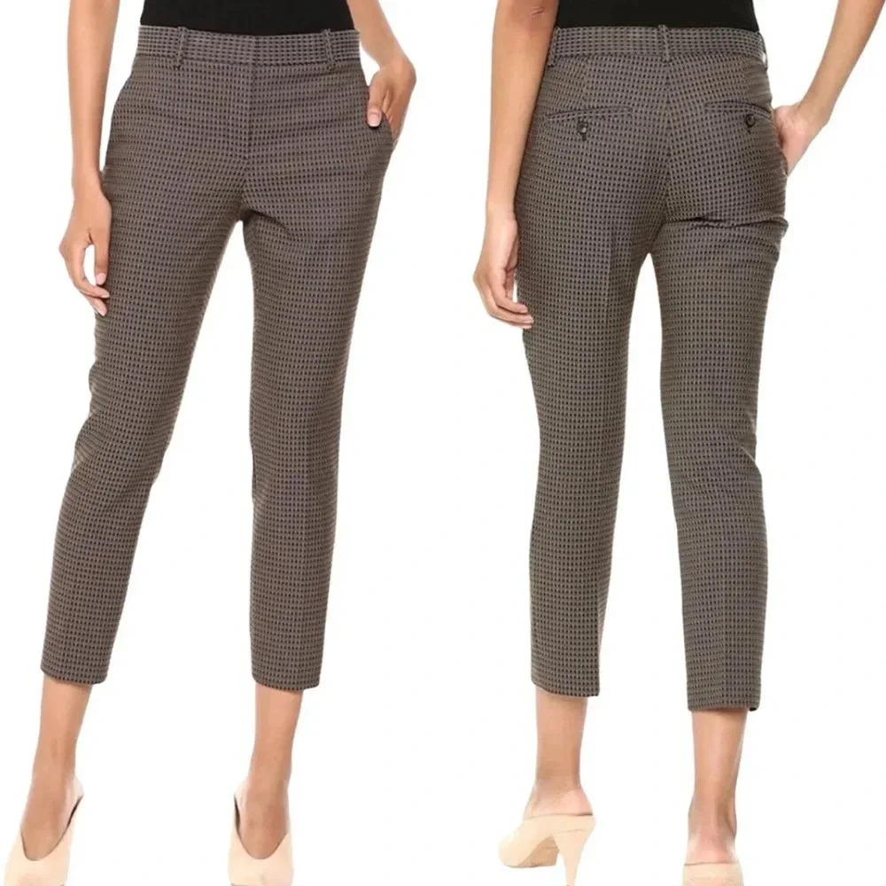 Theory Women's Black and Brown Houndstooth Cropped Trousers